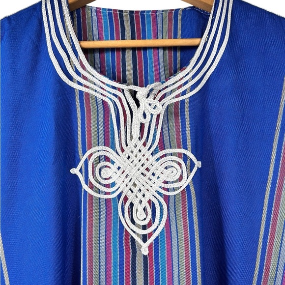 Moroccan Kaftan Gandoura Dress, One Size, Ethnic Loungewear Long Maxi, Blue - Picture 2 of 4